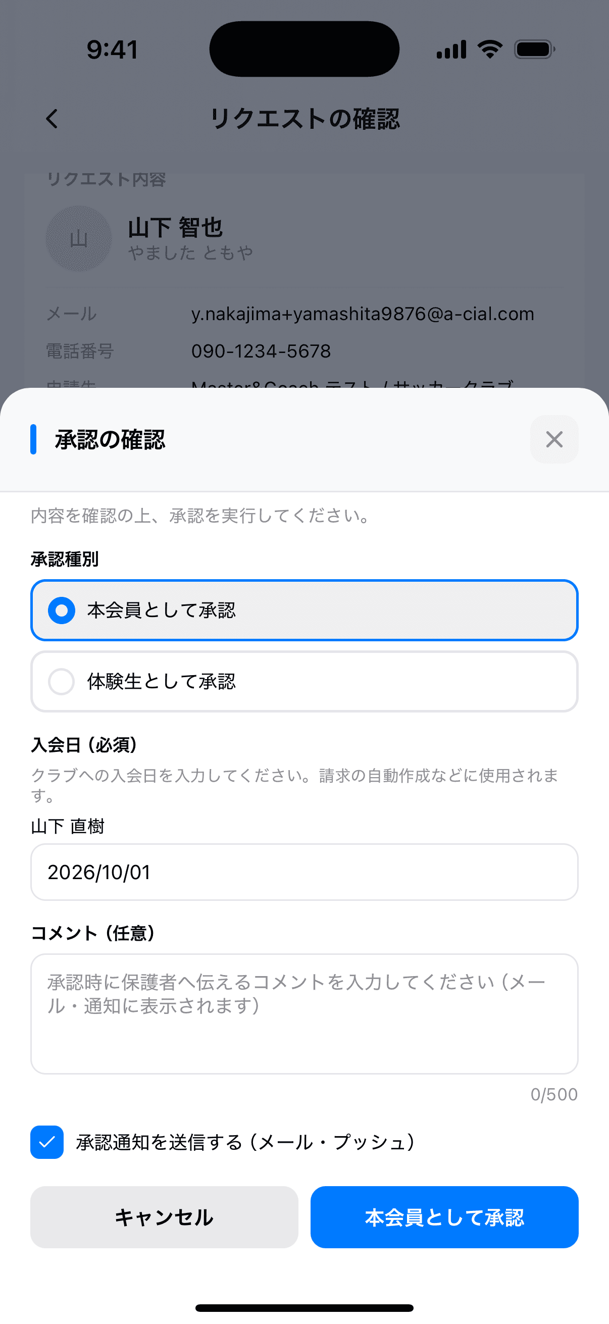 承認の確認画面