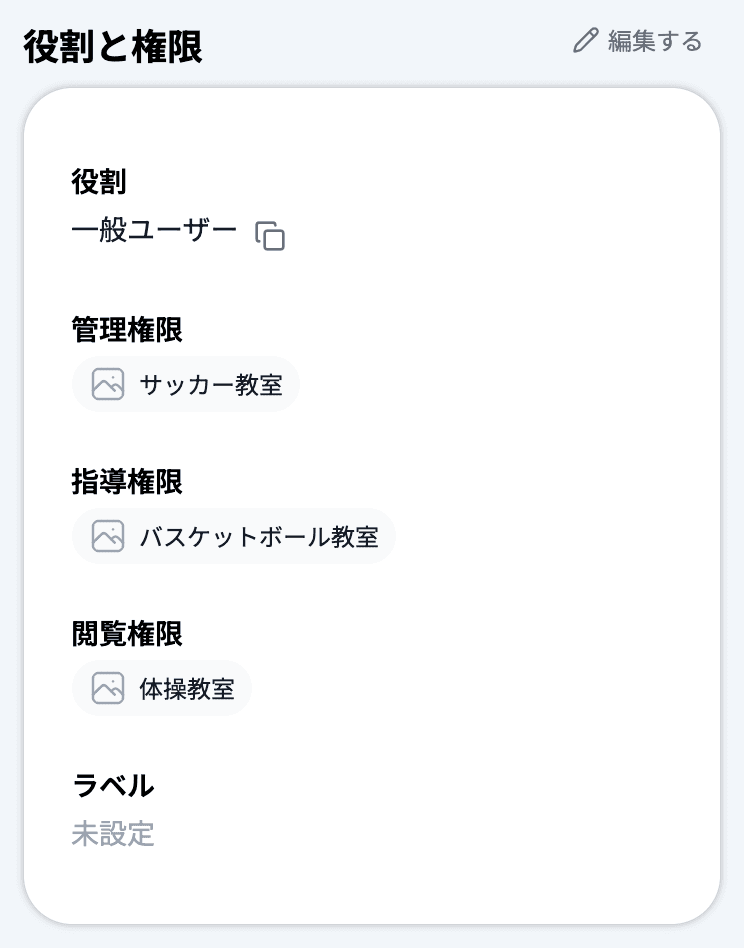 スタッフ詳細の「役割と権限」カード