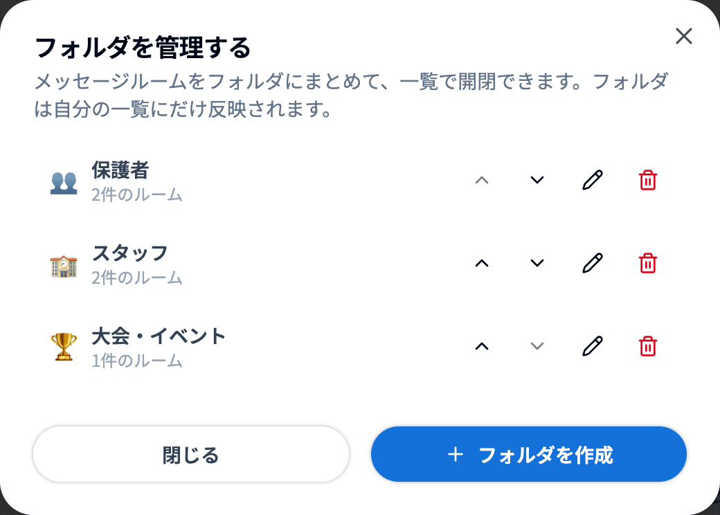 フォルダを管理する画面