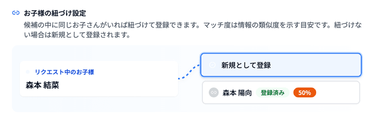 在籍中の生徒が候補として並んでいる状態