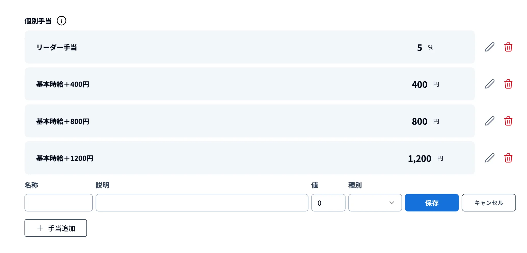 個別手当の設定について