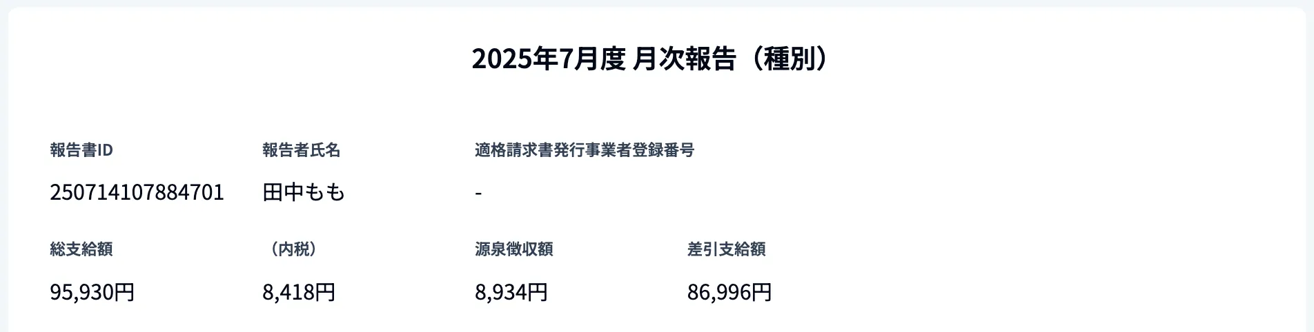 内税の場合の月次報告詳細